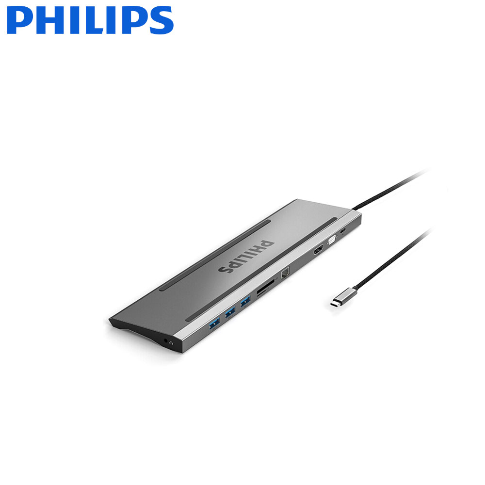 USB Converter | USB-C - HDMI & VGA & 2x USB 3.0 & Ethernet RJ45 & SD Reader | 0.15M | Philips
